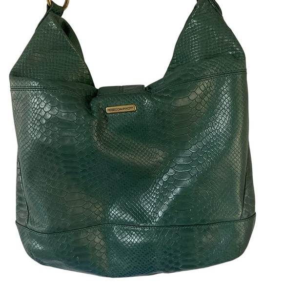 Rebecca Minkoff Snakeskin Croc Embossed Forest Green Hobo Bag with Gold Accents - Picture 6 of 7